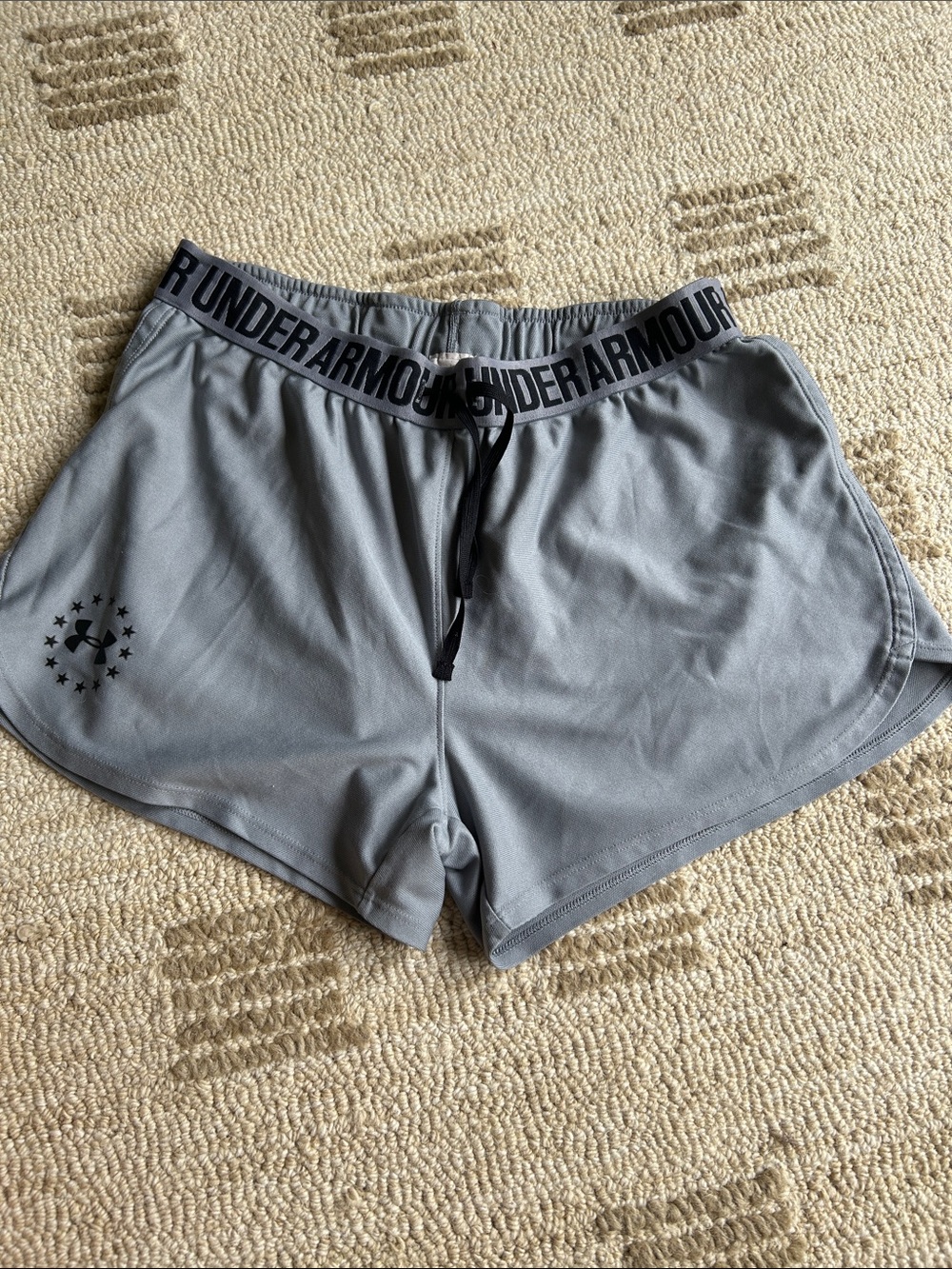 Under Armour Women's Light Gray Athletic Shorts with Branded Waistband